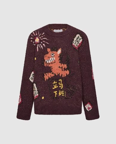  URBAN REVIVO - Áo dệt kim nam cổ tròn tay dài thêu họa tiết 