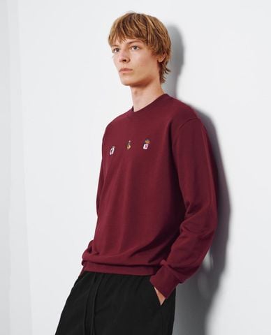  URBAN REVIVO - Áo sweatshirt nam cổ tròn tay dài phối họa tiết 