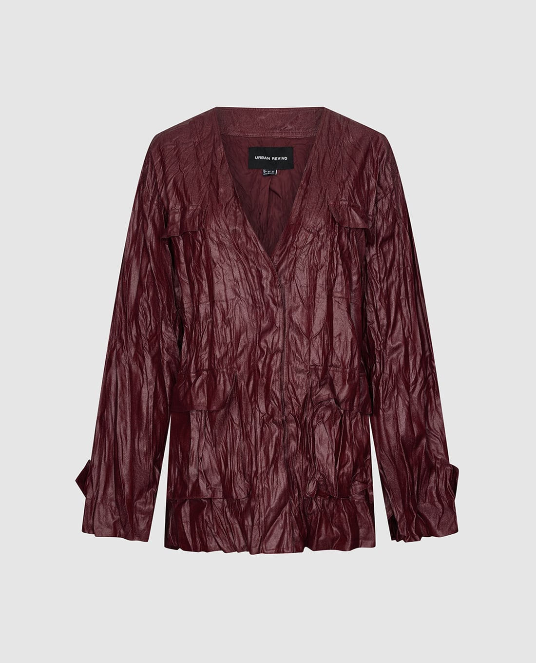 URBAN REVIVO - Áo khoác sơ mi nữ tay dài bóng nhăn