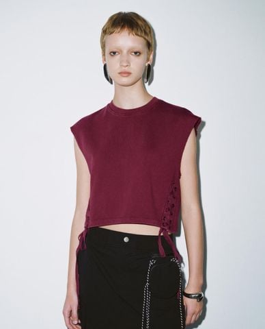  URBAN REVIVO - Áo sát nách nữ cổ tròn phối dây rút 