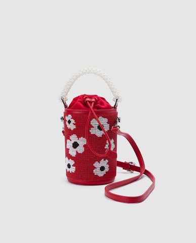  URBAN REVIVO - Túi đeo vai nữ hình trụ họa tiết hoa 