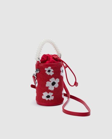  URBAN REVIVO - Túi đeo vai nữ hình trụ họa tiết hoa 