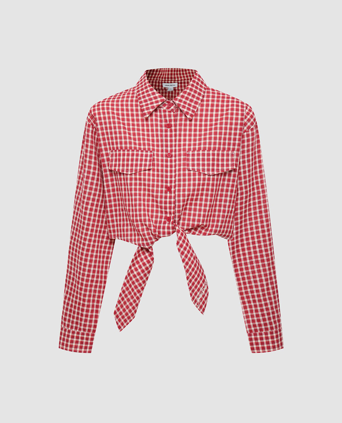 URBAN REVIVO - Áo sơ mi nữ tay dài phom croptop kẻ caro
