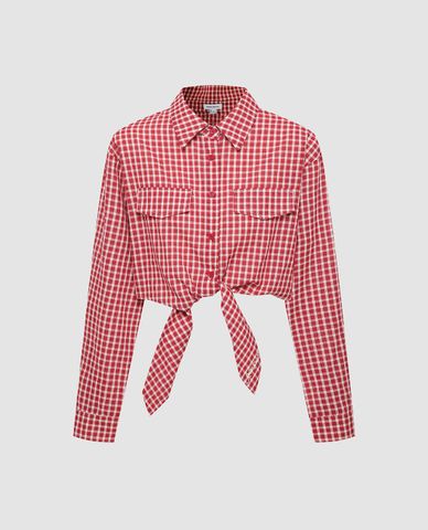  URBAN REVIVO - Áo sơ mi nữ tay dài phom croptop kẻ caro 