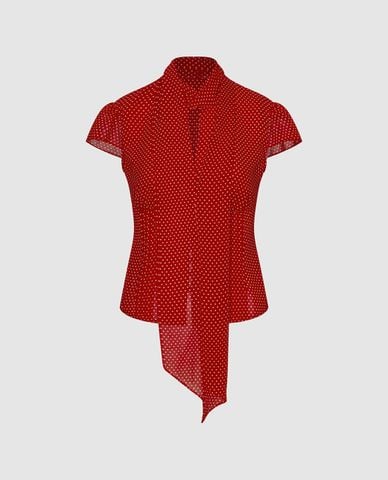  URBAN REVIVO - Áo kiểu nữ cổ V tay ngắn họa tiết chấm bi 