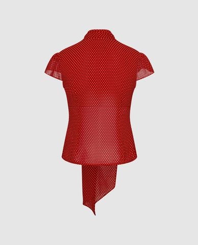  URBAN REVIVO - Áo kiểu nữ cổ V tay ngắn họa tiết chấm bi 