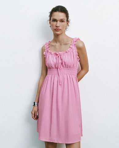  URBAN REVIVO - Đầm hai dây mini phối bèo nhún 