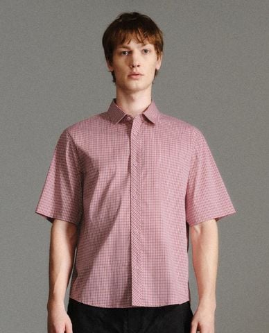  URBAN REVIVO - Áo sơ mi nam cổ bẻ tay ngắn sọc caro 