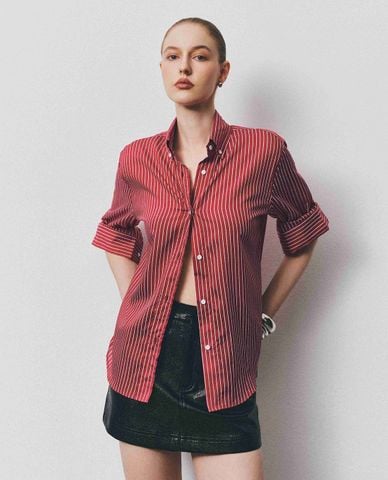  DEZUS - Áo sơ mi nữ cổ bẻ tay dài kẻ sọc Eramy 