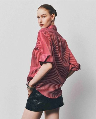  DEZUS - Áo sơ mi nữ cổ bẻ tay dài kẻ sọc Eramy 