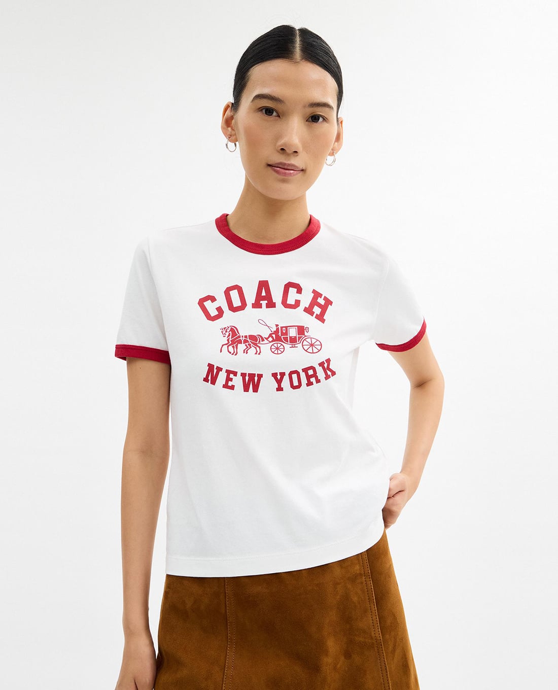 COACH - Áo thun nữ cổ tròn Horse And Carriage Ringer