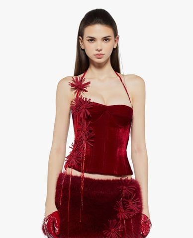  FANCì CLUB - Áo corset nữ thắt dây đính hoa Dahlia Velvet 