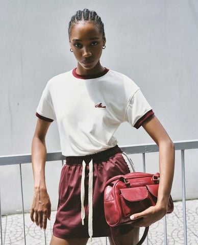  DEZUS - Chân váy chữ A mini phối dây rút viền sọc Gadila 