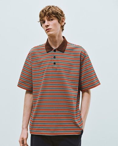  URBAN REVIVO - Áo polo nam cổ bẻ tay ngắn kẻ sọc 