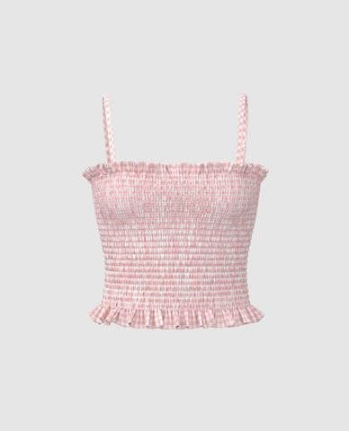  URBAN REVIVO - Áo hai dây nữ phối bèo nhún thắt nơ 