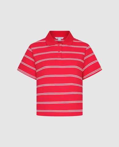  URBAN REVIVO - Áo polo nữ cổ bẻ tay ngắn kẻ sọc 