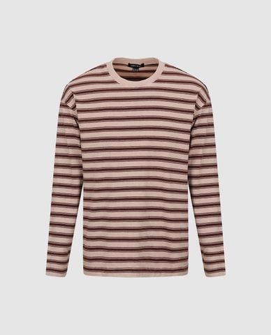  URBAN REVIVO - Áo thun nam cổ tròn tay dài kẻ sọc 