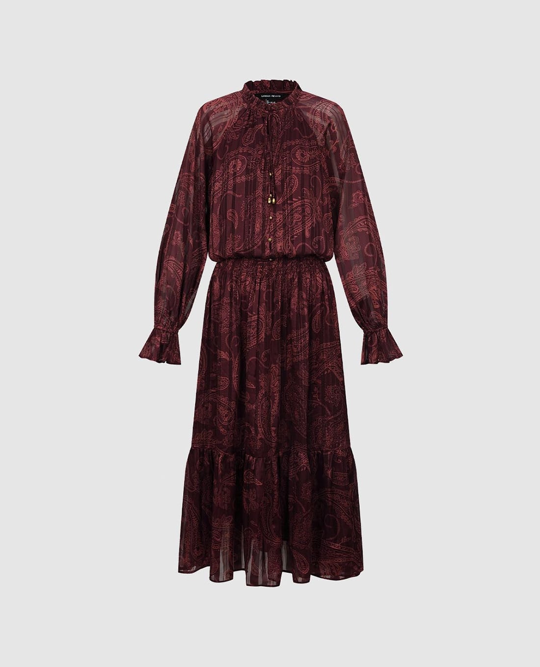 URBAN REVIVO - Đầm xếp tầng midi tay bèo dáng xòe