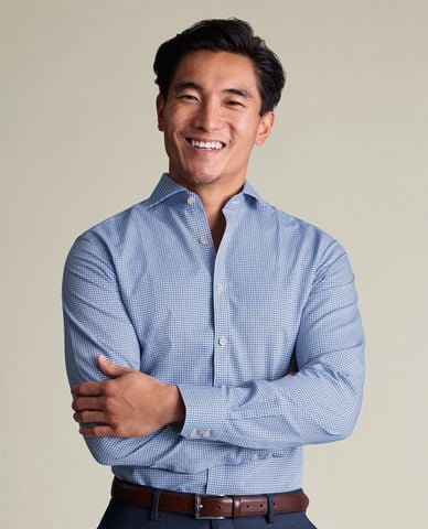  CHARLES TYRWHITT - Áo sơ mi nam cổ bẻ tay dài Poplin Gingham 