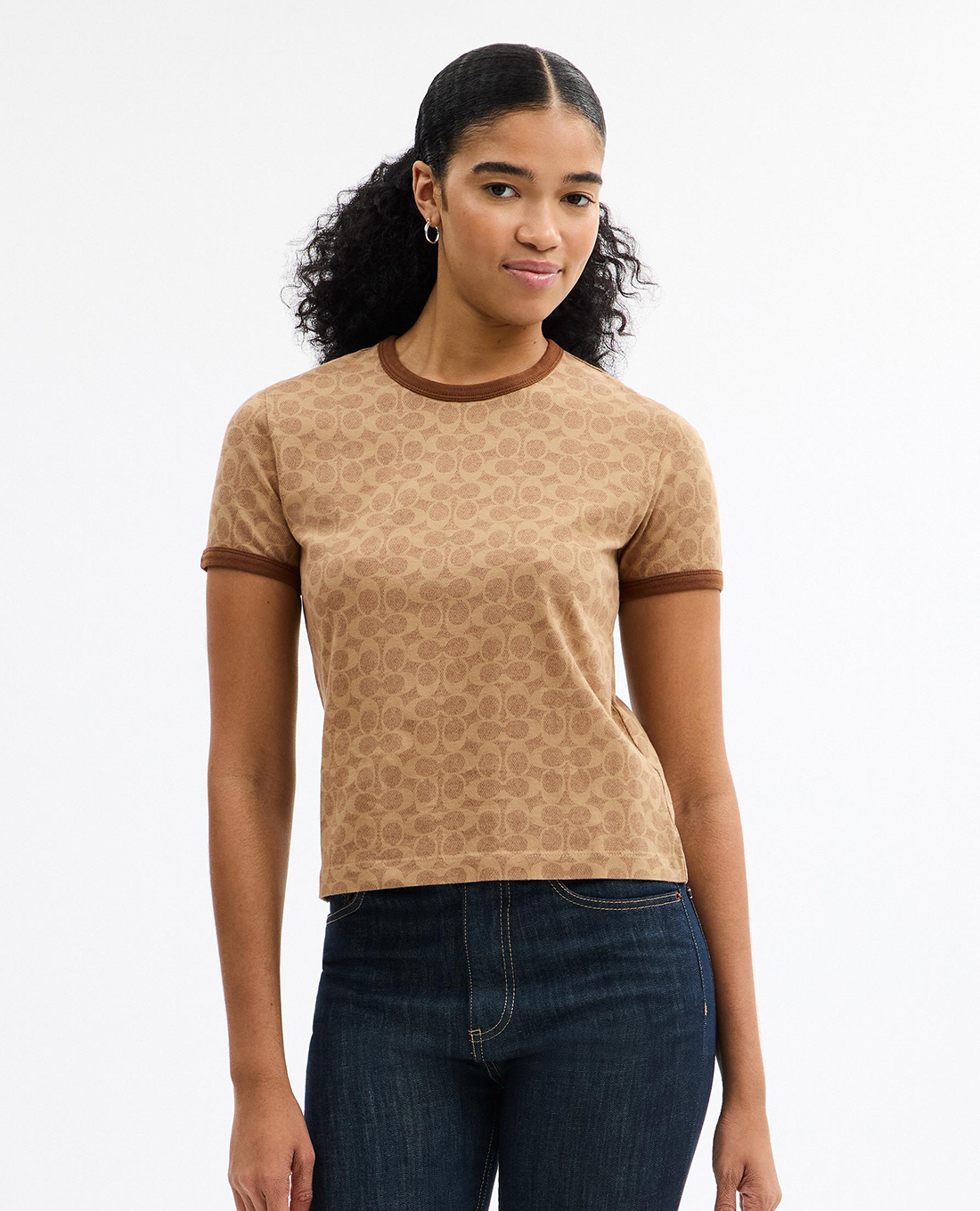 COACH - Áo thun nữ cổ tròn tay ngắn Signature Ringer