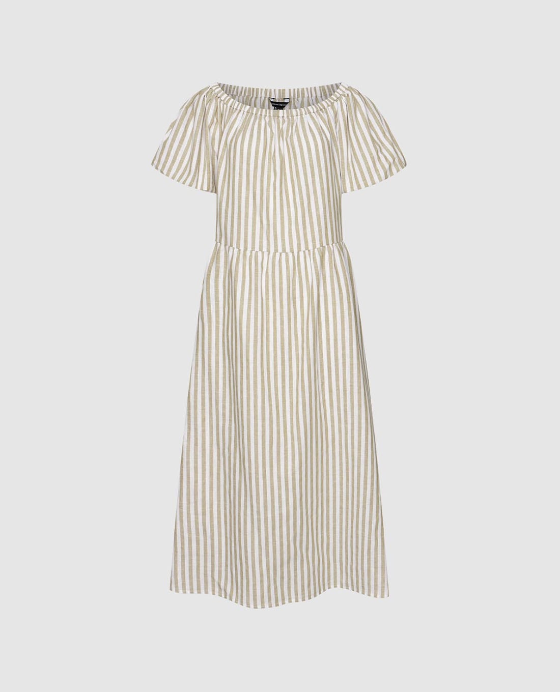 URBAN REVIVO - Đầm midi cổ tròn tay ngắn kẻ sọc