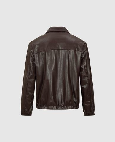 URBAN REVIVO - Áo khoác da nam cổ bẻ tay dài khóa kéo 
