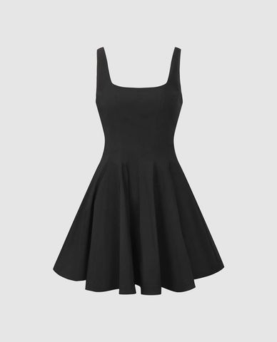  URBAN REVIVO - Đầm hai dây mini cổ vuông dáng xòe 