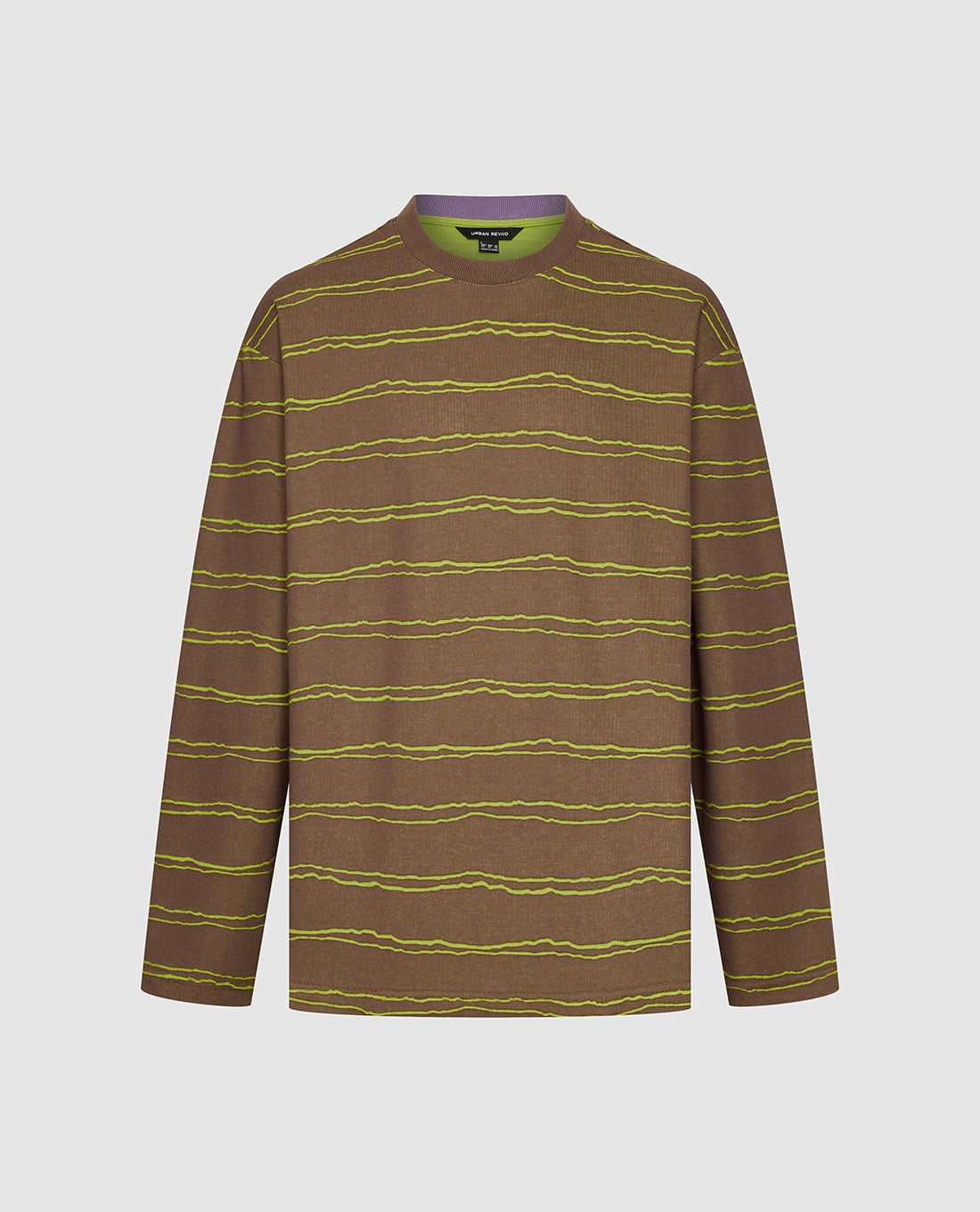 URBAN REVIVO - Áo thun nam cổ tròn tay dài kẻ sọc