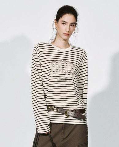  URBAN REVIVO - Áo thun nữ cổ tròn tay dài in họa tiết 