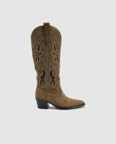  URBAN REVIVO - Giày boots nữ cổ cao họa tiết hoa văn 