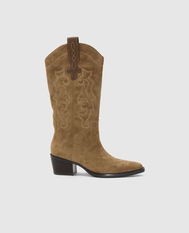  URBAN REVIVO - Boots nữ đế cao họa tiết hoa văn 