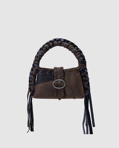  URBAN REVIVO - Túi đeo vai nữ hình thang tua rua 