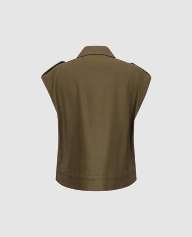  URBAN REVIVO - Áo kiểu nữ cổ bẻ tay ngắn phối túi hộp 