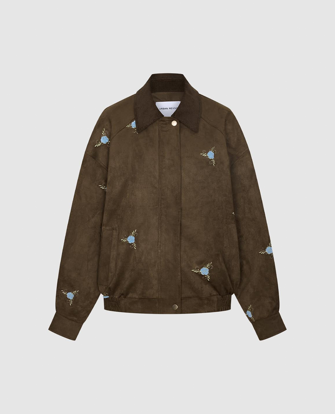 URBAN REVIVO - Áo khoác bomber nữ cổ bẻ tay dài thêu hoa