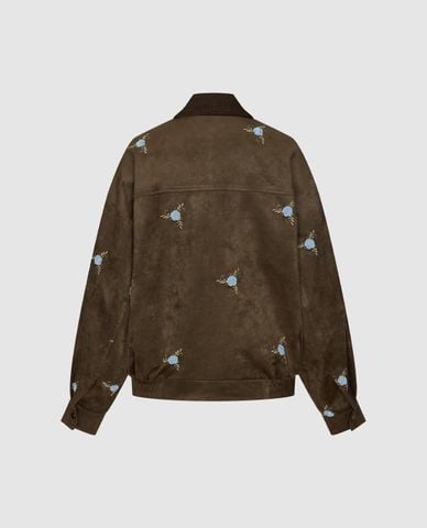  URBAN REVIVO - Áo khoác bomber nữ cổ bẻ tay dài thêu hoa 