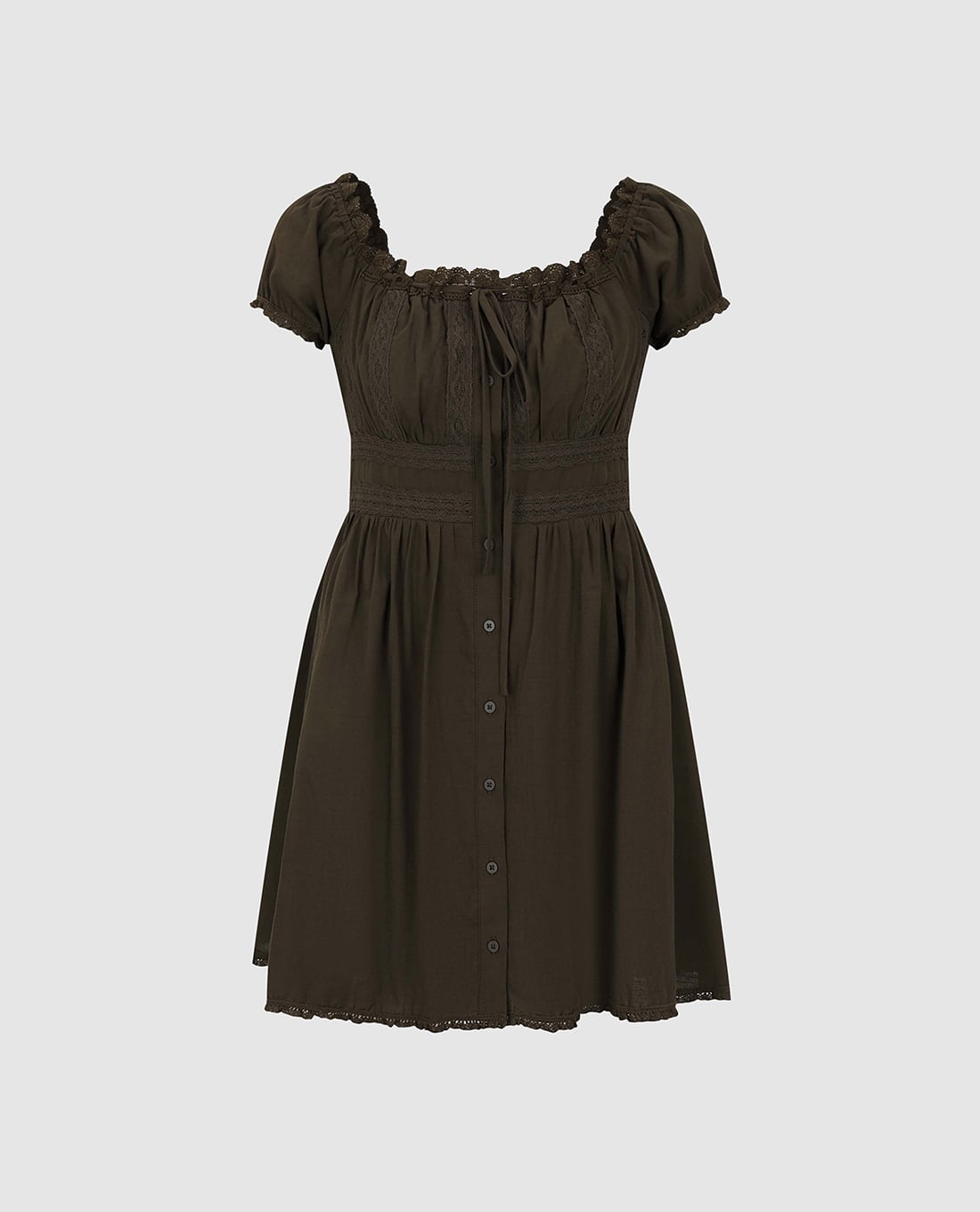 URBAN REVIVO - Đầm mini cổ vuông tay ngắn viền ren