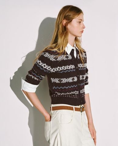  URBAN REVIVO - Áo khoác cardigan nữ cổ tròn phom ôm 