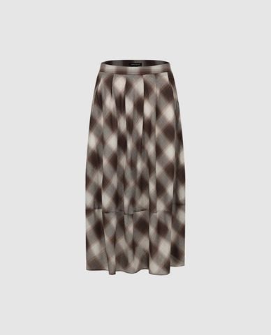  URBAN REVIVO - Chân váy xếp tầng midi kẻ sọc caro 