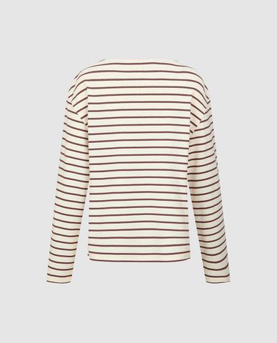  URBAN REVIVO - Áo thun nữ cổ tròn tay dài kẻ sọc 