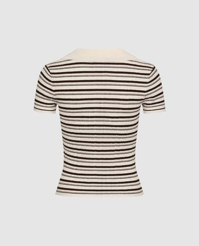  URBAN REVIVO - Áo dệt kim nữ cổ V tay ngắn kẻ sọc 