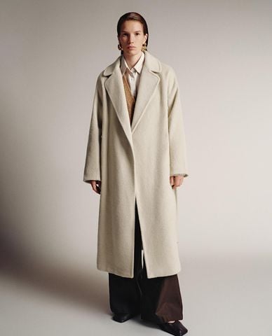  URBAN REVIVO - Áo khoác măng tô nữ dáng dài thắt đai 