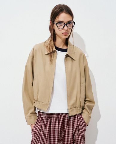  URBAN REVIVO - Áo khoác bomber nữ cổ bẻ phối zip 