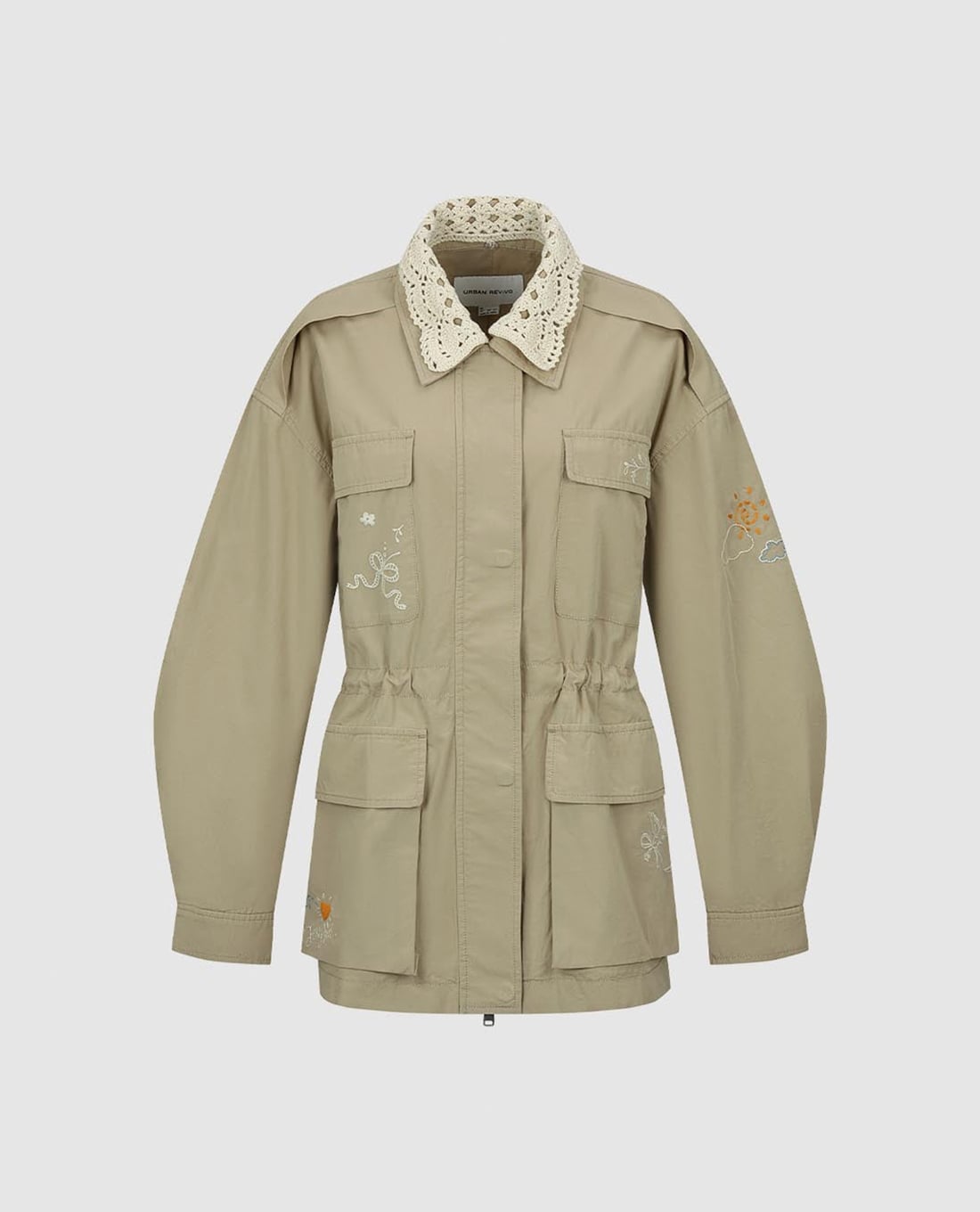 URBAN REVIVO - Áo khoác quân đội nữ cổ bẻ phối ren