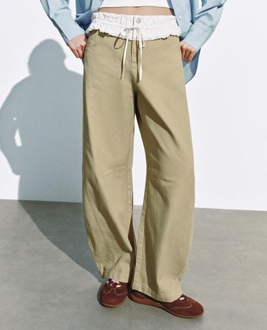  URBAN REVIVO - Quần nữ ống rộng phối bèo nhún 