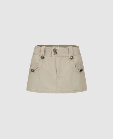  URBAN REVIVO - Chân váy chữ A mini cạp cao phối nút 