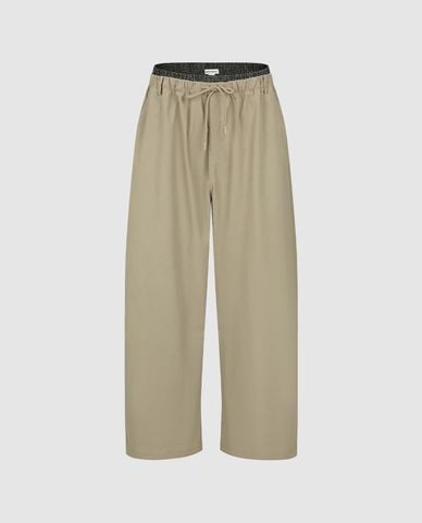  URBAN REVIVO - Quần nữ ống rộng lưng thun phối dây rút 