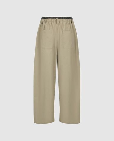  URBAN REVIVO - Quần nữ ống rộng lưng thun phối dây rút 