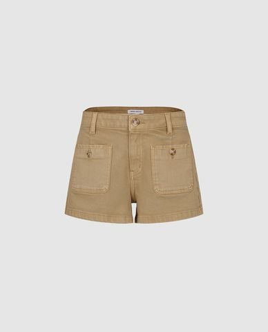  URBAN REVIVO - Quần short jeans nữ túi đắp khuy vân 