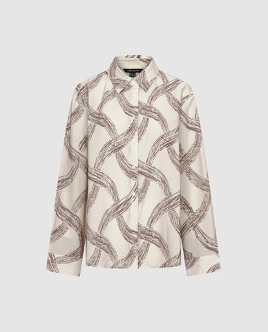  URBAN REVIVO - Áo sơ mi nữ cổ bẻ tay dài in họa tiết 