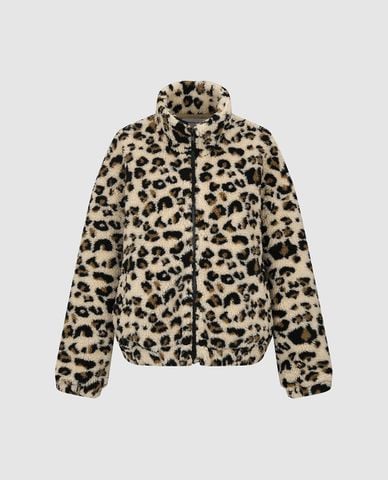  URBAN REVIVO - Áo khoác lông nữ tay dài họa tiết da báo 